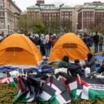 NEW YORK, NEW YORK - APRIL 21: For the fifth day, pro-Palestinian students occupy a central lawn on the Columbia University campus, on April 21, 2024 in New York City. Earlier in the week over 100 students were arrested by the police and suspended by the university for demonstrating against the war in Gaza and demanding the University divest from Israel.  (Photo by Andrew Lichtenstein/Corbis via Getty Images)
